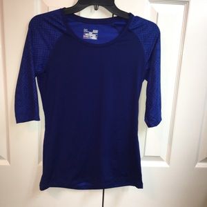 Under Armour Blue Patterned 3/4 Sleeved Active Top